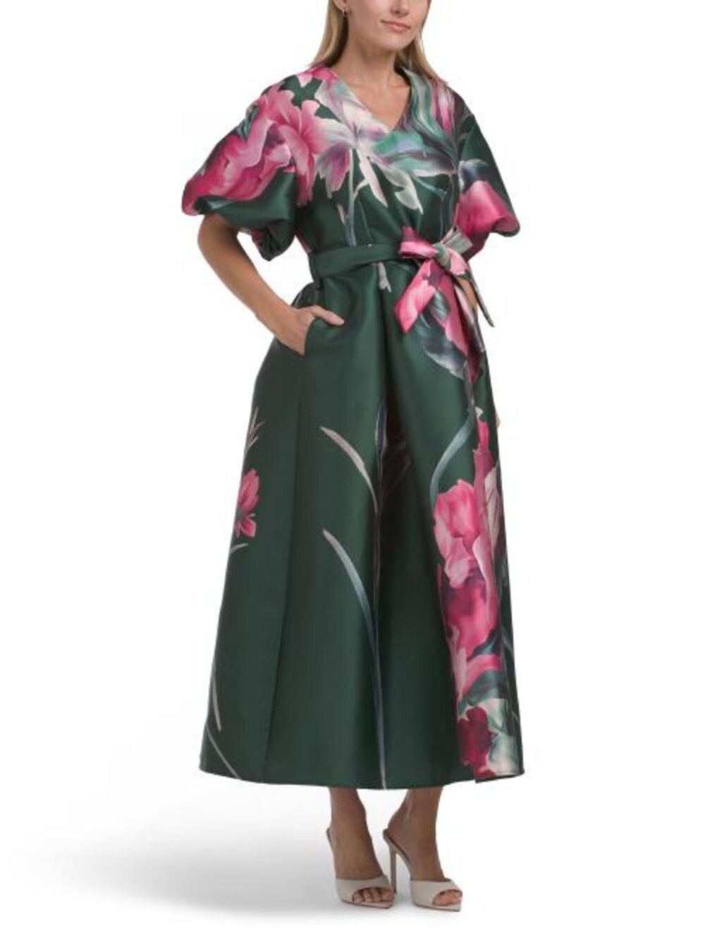 NANCY YANG Puff Sleeve Floral Dress